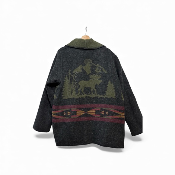 Vintage Wooded River Reversible Wool Blend Jacket Moose Lodgecore USA Made M - Picture 2 of 10